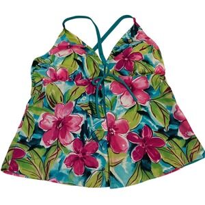Ocean Dream Tankini Top Women 18 Multicolor Excellent Tropical Floral Empire